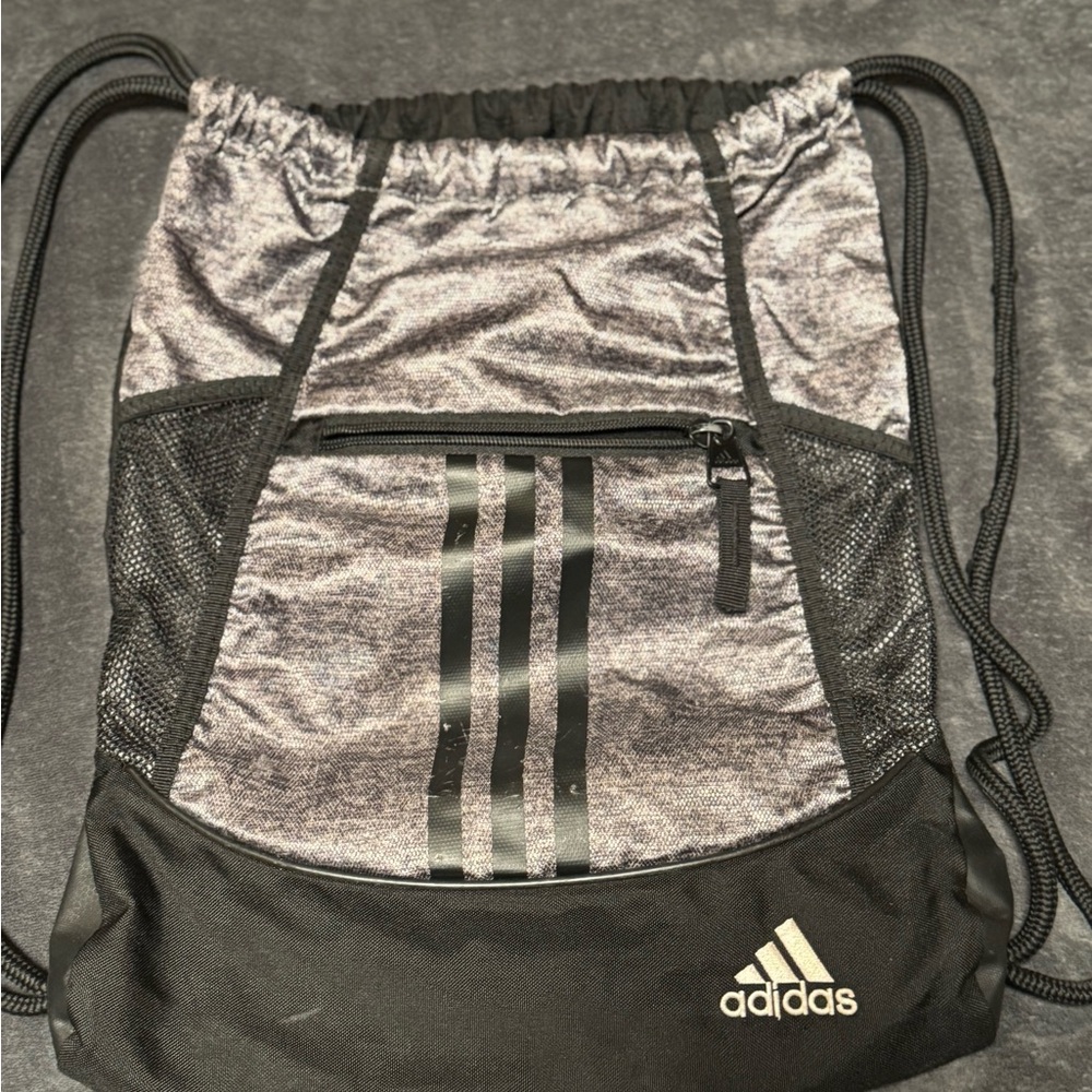 Adidas Black and Gray Drawstring Backpack